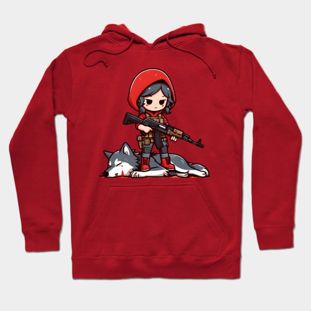 Tactical Little Red Riding Hood Adventure Tee: Where Fairytales Meet Bold Style Hoodie by Rawlifegraphic